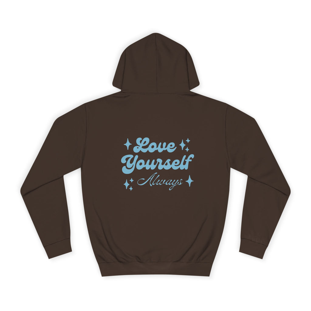 Love Yourself Hoodie — Positive Message College Hoodie | Light Blue Retro Script