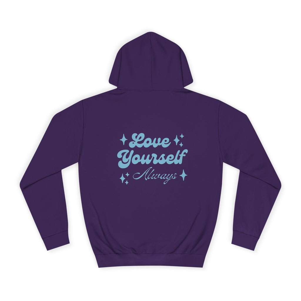 Love Yourself Hoodie — Positive Message College Hoodie | Light Blue Retro Script