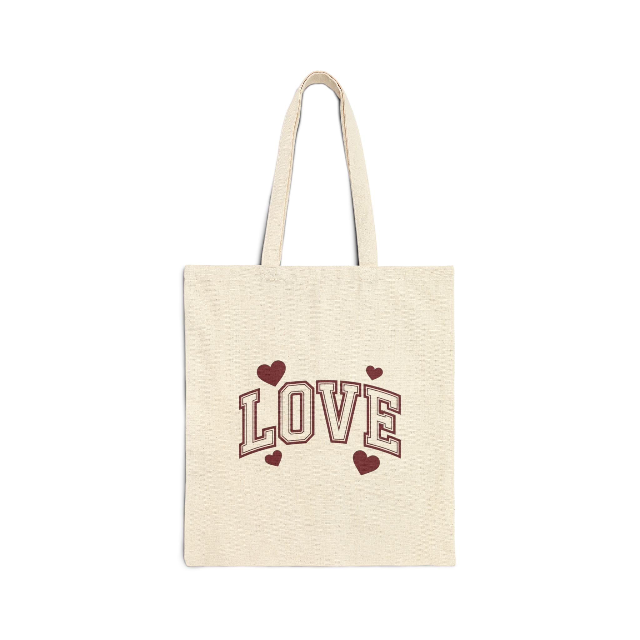 Love Canvas Tote Bag — Retro Heart Graphic Cotton Shopper