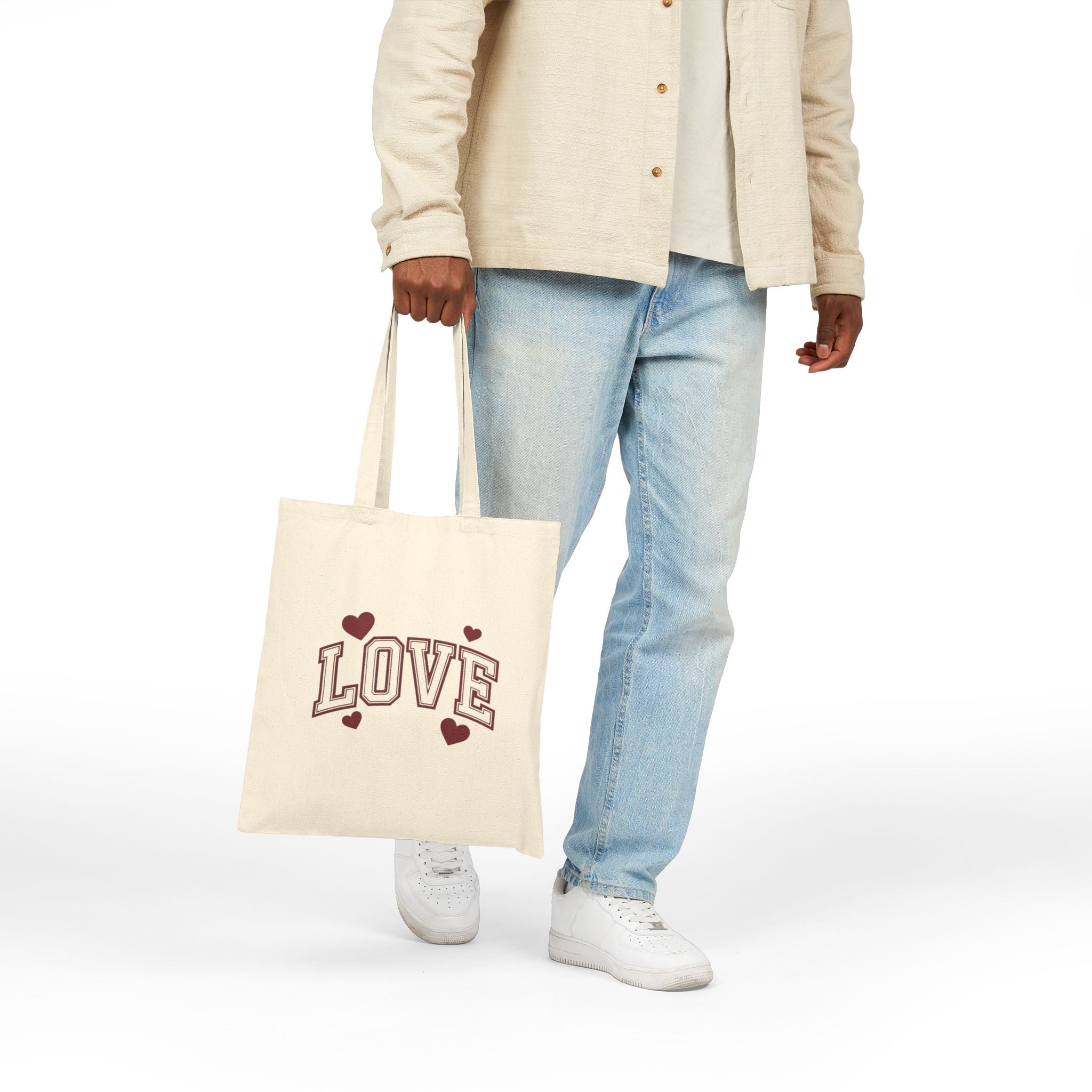 Love Canvas Tote Bag — Retro Heart Graphic Cotton Shopper