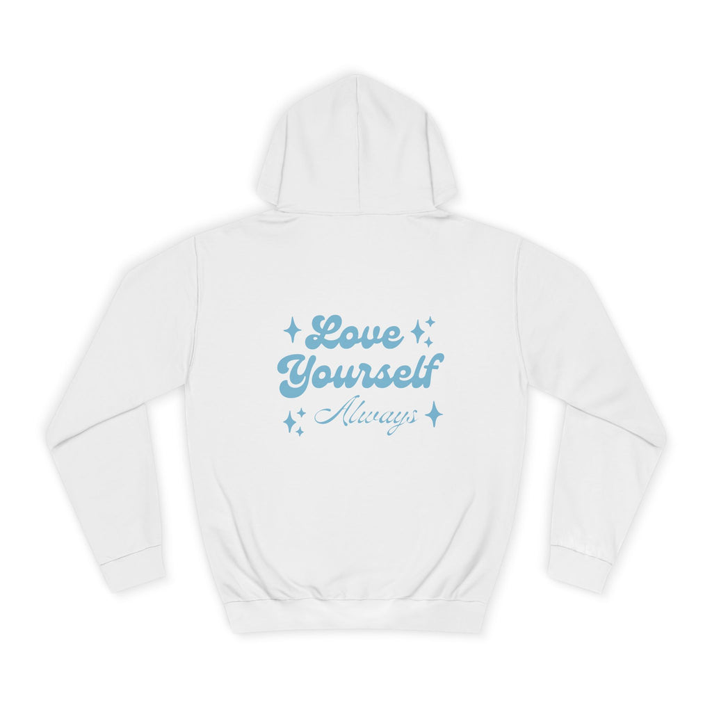 Love Yourself Hoodie — Positive Message College Hoodie | Light Blue Retro Script