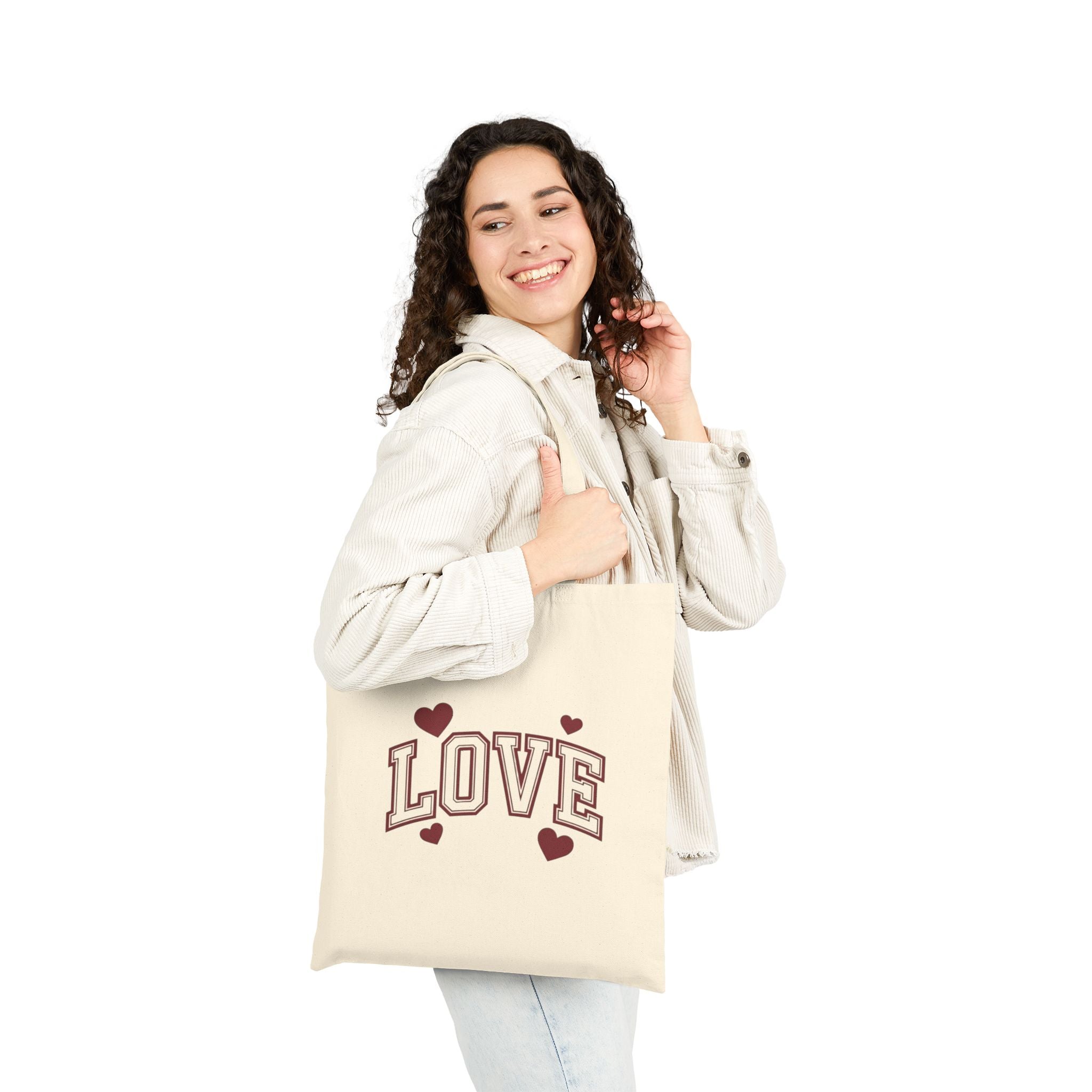 Love Canvas Tote Bag — Retro Heart Graphic Cotton Shopper