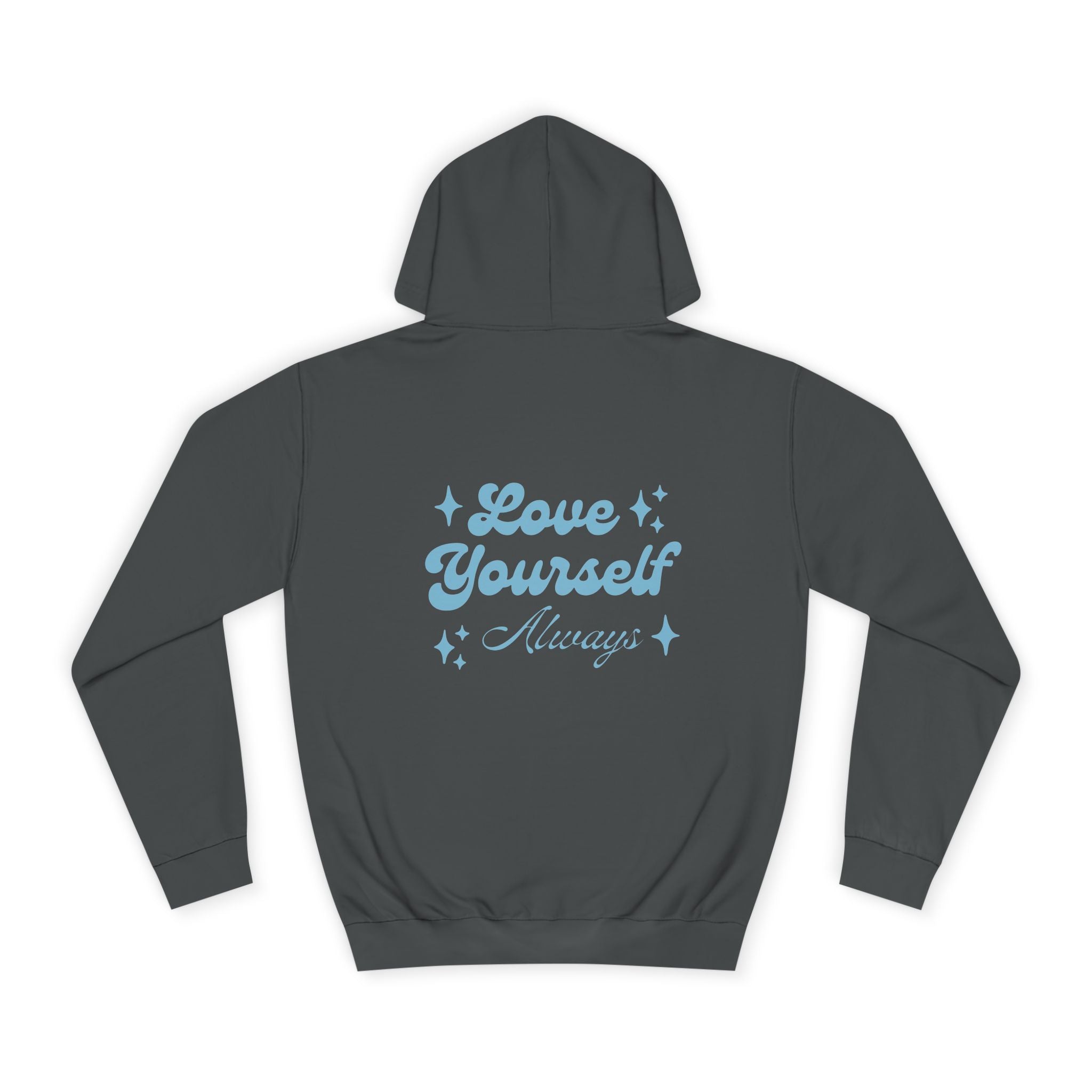 Love Yourself Hoodie — Positive Message College Hoodie | Light Blue Retro Script