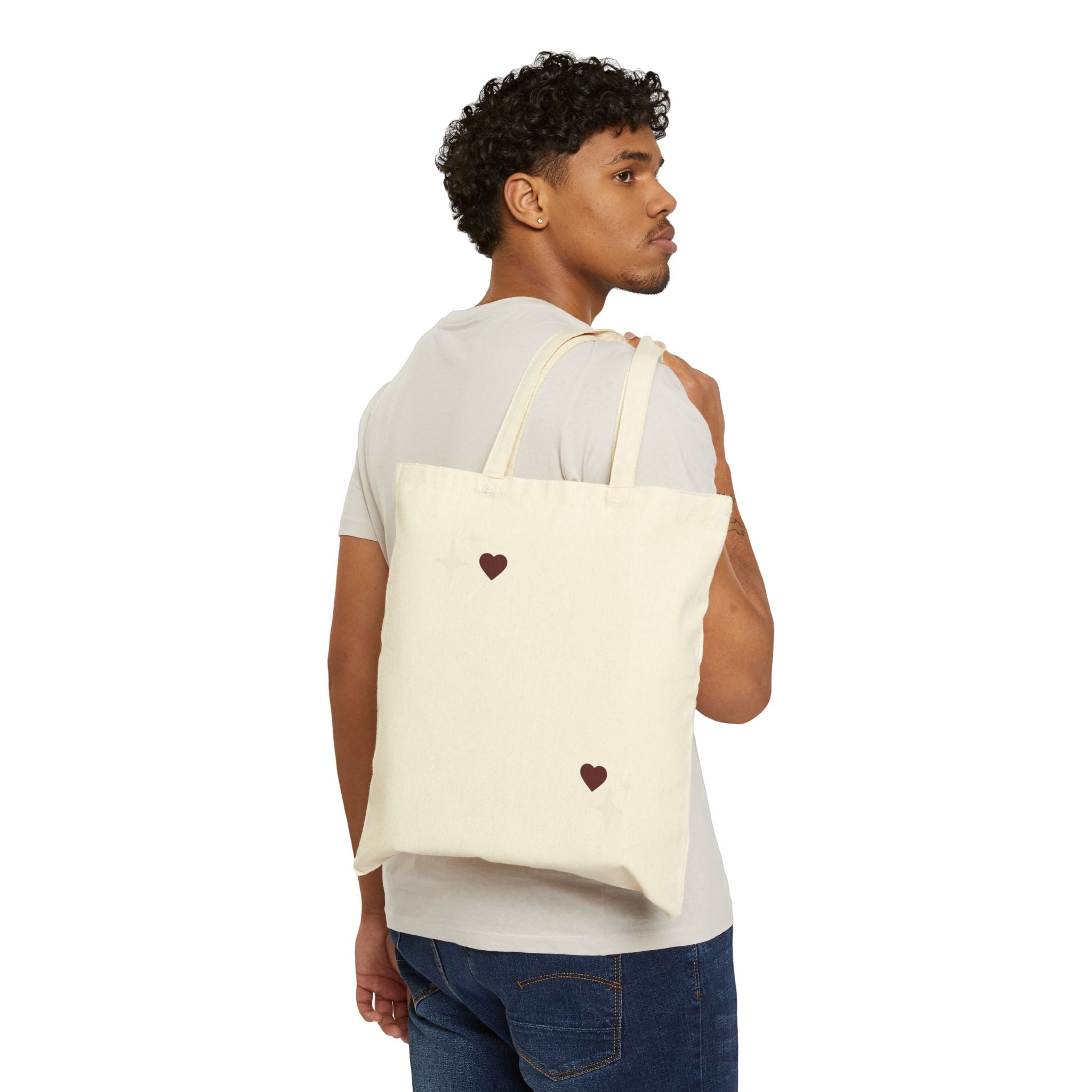 Love Canvas Tote Bag — Retro Heart Graphic Cotton Shopper
