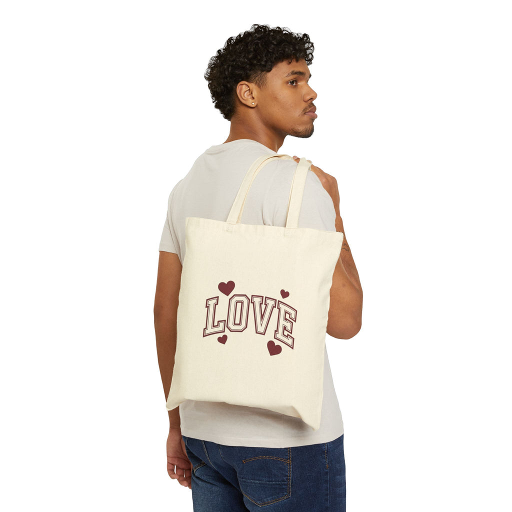 Love Canvas Tote Bag — Retro Heart Graphic Cotton Shopper