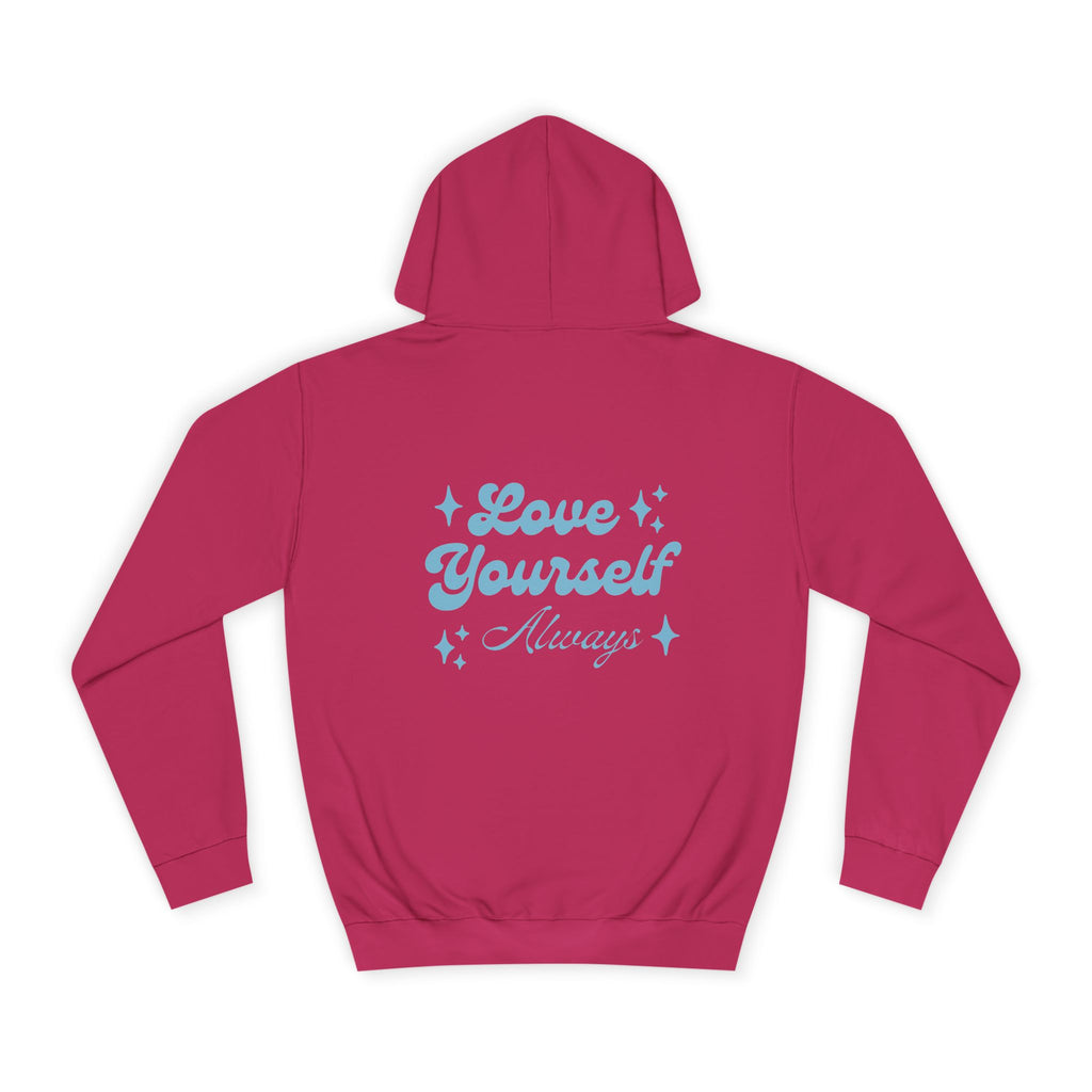 Love Yourself Hoodie — Positive Message College Hoodie | Light Blue Retro Script