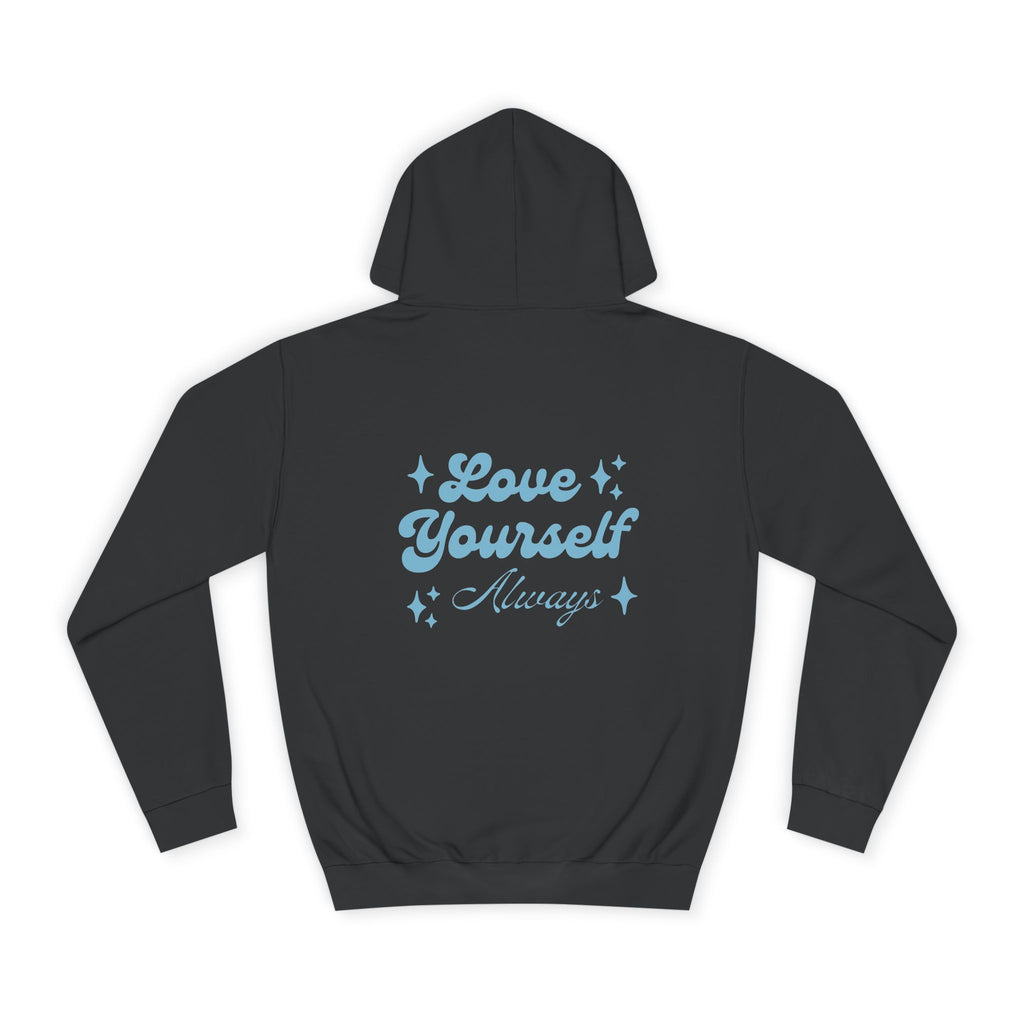 Love Yourself Hoodie — Positive Message College Hoodie | Light Blue Retro Script